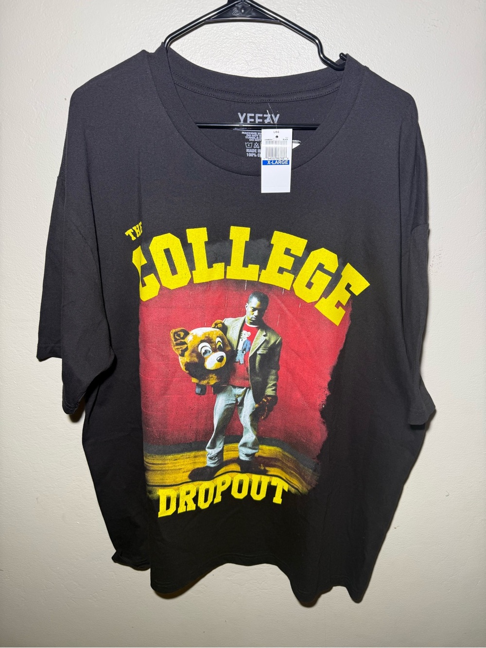 Yeezy Black Graphic 'College Dropout' Tee with Yellow Accent